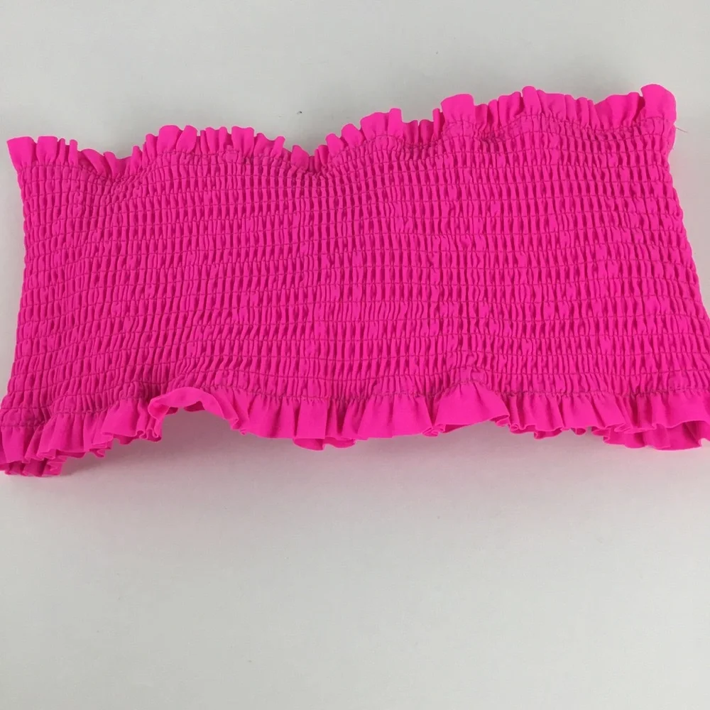 Beachsissi Bandeau Bikini Top Hot Pink Smocked XL New